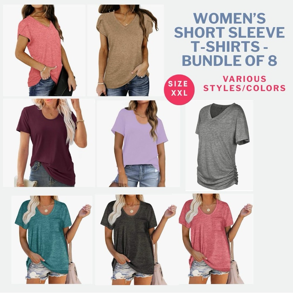 Women’s Casual Short Sleeve T-Shirt Bundle of 8 Various Colors-XXL EUC